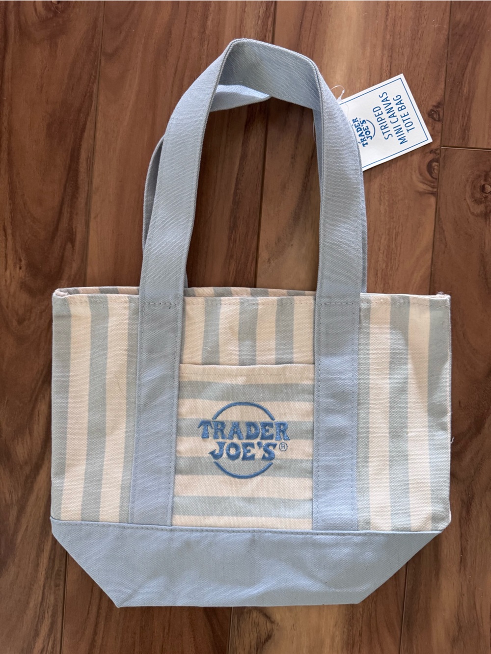 Trader Joe's Striped Canvas Tote Bag - Light Blue & Cream